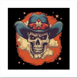 Retro Cowboy Sheriff Western Skull Posters and Art